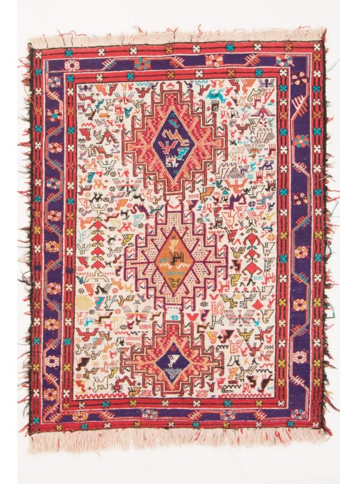 Hand-woven persian luxury carpet Sumakh flat woven ca. 100x130cm wool and silk Iran