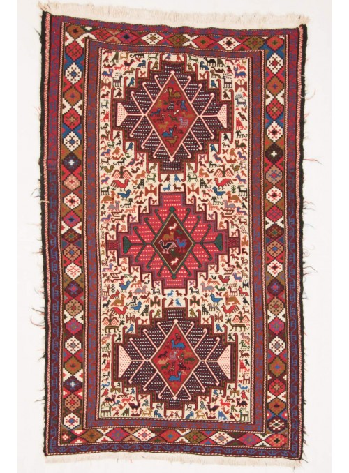 Hand-woven persian luxury carpet Sumakh flat woven ca. 115x200cm wool and silk Iran runner