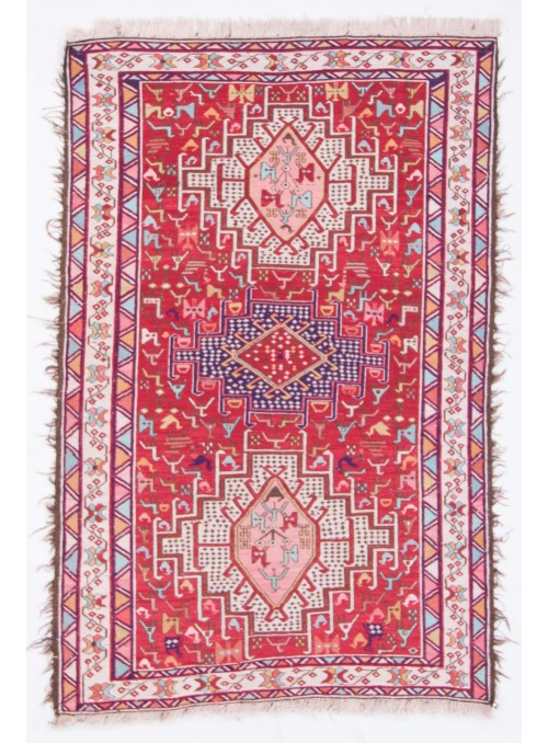 Ręcznie haftowany dywan Sumak Iran 100x150cm wełna i jedwab płasko tkany