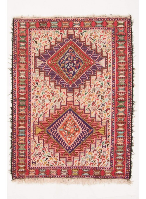 Hand-woven persian luxury carpet Sumakh Shahsavan flat woven ca. 100x150cm wool and silk Iran