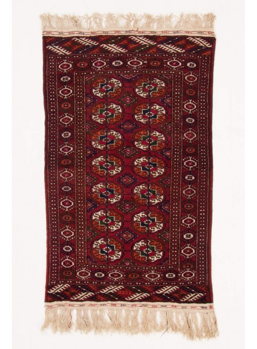 Ręcznie tkany dywan Turkmenistan Buchara czerwony ok 80x130cm 100% wełna
