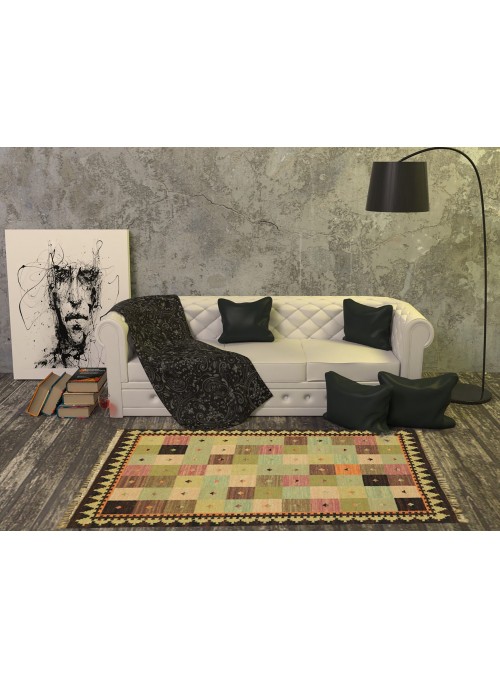 Teppich Durrie Braun 70x140 cm Indien - Wolle, Baumwolle