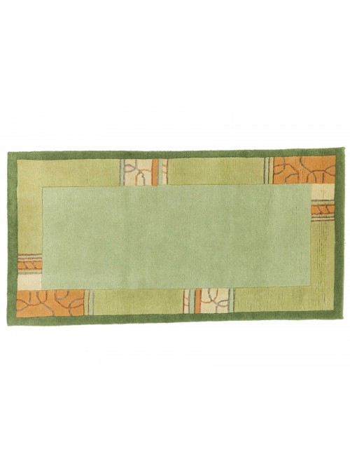 Teppich Nepal Grün 80x150 cm Indien - 100% Schurwolle